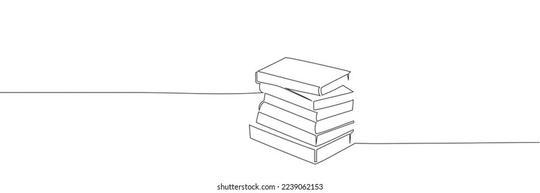 Continuous line drawing of a book. Stacks of books. Vector illustration