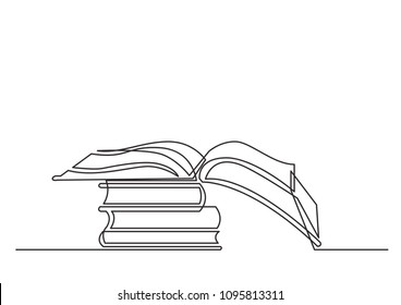 continuous line drawing of books