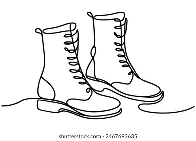 Continuous line drawing of boots. Single one-line art of footwear illustration. Vector illustration.