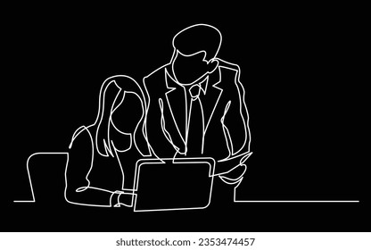 continuous line drawing of boss and employee discussing work task