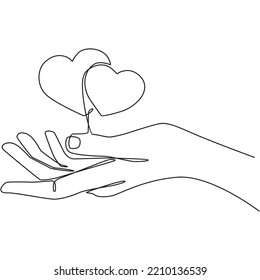 continuous line drawing of both hearts symbol in hand illustration art