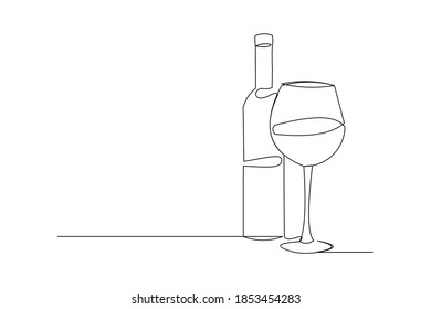 continuous line drawing if bottle glass wine liquor. One line art concept of beverage. Vector illustration