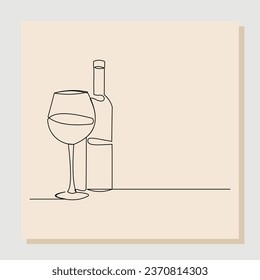 continuous line drawing if bottle glass wine liquor. One line art concept of beverage. Vector illustration