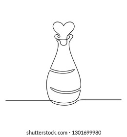 Continuous line drawing. Bottle of perfume. Black isolated on white background. Hand drawn vector illustration. 