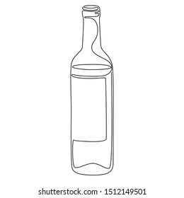 Continuous line drawing. Bottle of wine. Vector illustration.