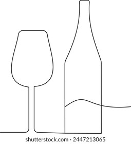 Continuous line drawing of bottle. Wine bottle linear icon. One line drawing background. Vector illustration. Wine bottle continuous line icon.