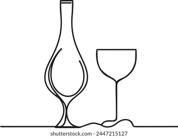 Continuous line drawing of bottle. Wine bottle linear icon. One line drawing background. Vector illustration. Wine bottle continuous