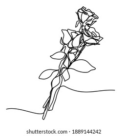 Continuous line drawing of a bouquet of flowers. Several roses Romantic and Fashion collection. Template for print, wedding, Valentine's Day, etc. Flowers in a single line. Vector illustration.