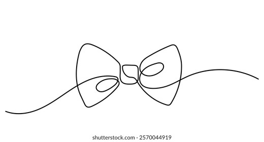 Continuous line drawing of a bow tie. One-line bow tie fashion accessory for men. bow-tie icon vector illustration.
