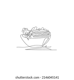Continuous line drawing. a bowl of food such as noodles and soup illustration icon vector