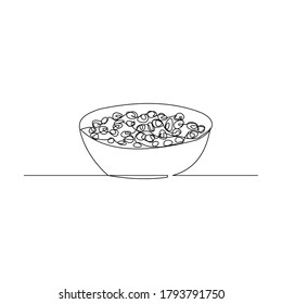 Dibujo continuo de un bol de desayuno de cereales lácteos. Concepto único de alimentación sana. Ilustración del vector