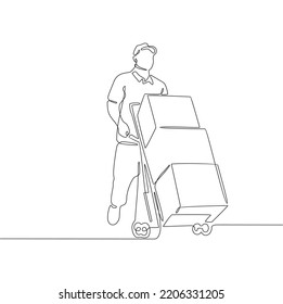  continuous line drawing of box delivery person illustration art