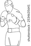 Continuous line drawing of a boxer in a guard stance, line art, vector