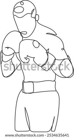 Continuous line drawing of a boxer in a guard stance, line art, vector