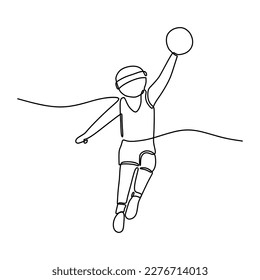 continuous line drawing of boy playing basketball