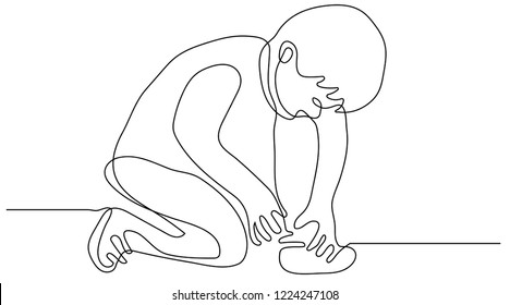 Continuous line drawing of a boy wearing shoes