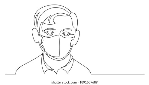 dibujo de línea continua del niño con máscara facial
