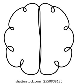 Continuous line drawing brain. Internal human organ. Wisdom linear sign. Vector illustration isolated on white background.