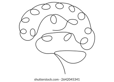 Continuous line drawing of brain on white background in vector illustration style

