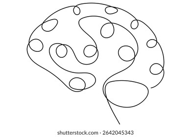 Continuous line drawing of brain on white background in vector illustration style
