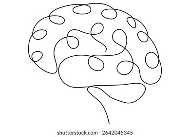 Continuous line drawing of brain on white background in vector illustration style
