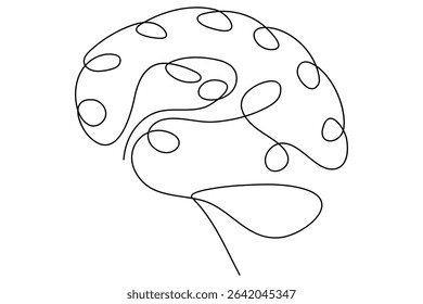 Continuous line drawing of brain on white background in vector illustration style
