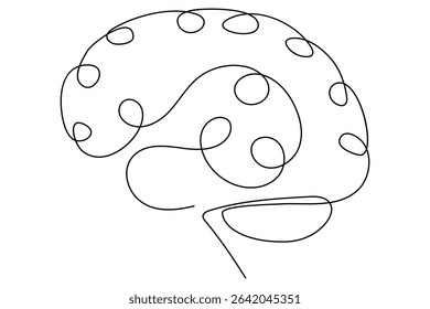 Continuous line drawing of brain on white background in vector illustration style
