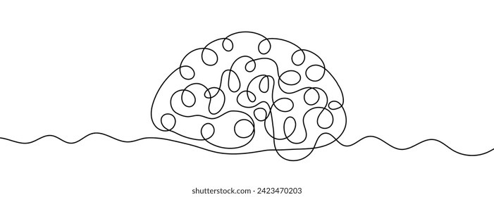 Continuous line drawing of brain. One line drawing background. Vector illustration. Single line human brain icon.