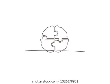 continuous line drawing of brain puzzle vector