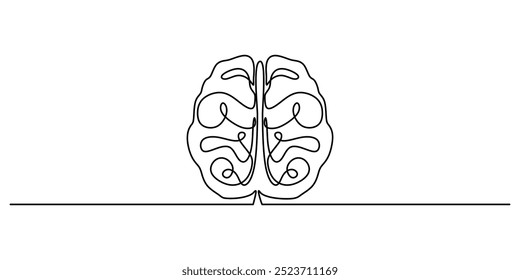 Dibujo continuo de líneas de un símbolo cerebral. Diseño limpio que representa el intelecto y la cognición. Ilustración vectorial.