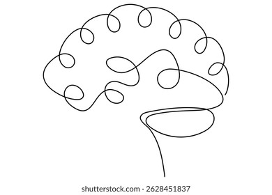 Continuous line drawing of brain white background vector illustration 
