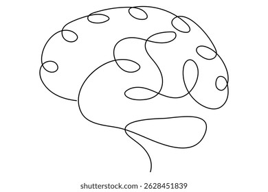 Continuous line drawing of brain white background vector illustration 
