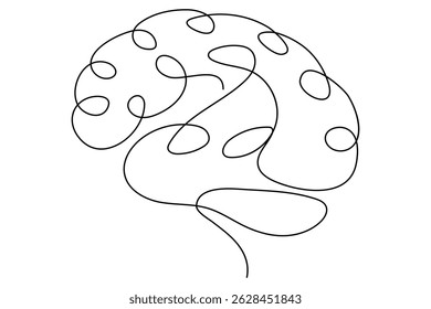 Continuous line drawing of brain white background vector illustration 
