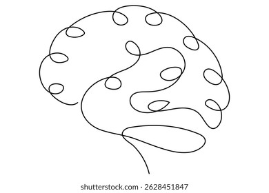 Continuous line drawing of brain white background vector illustration 
