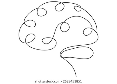 Continuous line drawing of brain white background vector illustration 
