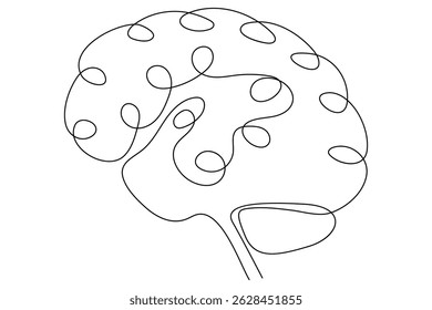 Continuous line drawing of brain white background vector illustration 
