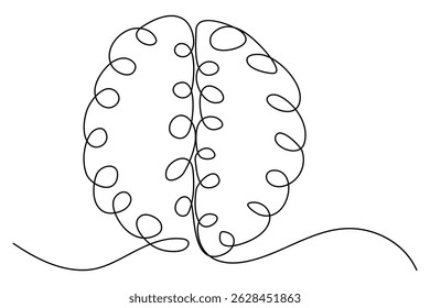 Continuous line drawing of brain white background vector illustration 

