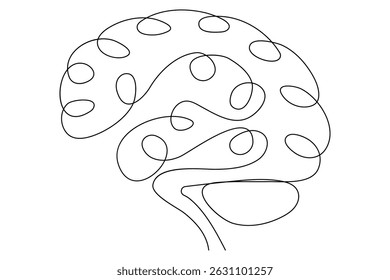 Continuous line drawing of brain white background vector illustration 
