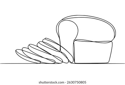 Continuous line drawing of bread loaf and sliced pieces