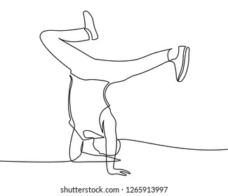 continuous line drawing of break dancer performing some moves. vector