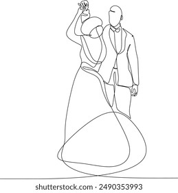 Continuous line drawing of bride and groom dancing. Love concept in love vector illustration.  Without artificial intelligence