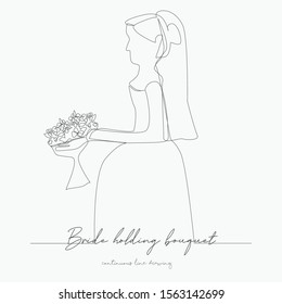 continuous line drawing. bride holding bouquet. simple vector illustration. bride holding bouquet concept hand drawing sketch line.