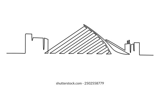 Continuous line drawing of a bridge in Buenos Aires skyline, Argentina. A major South American city depicted in a simple, linear design.