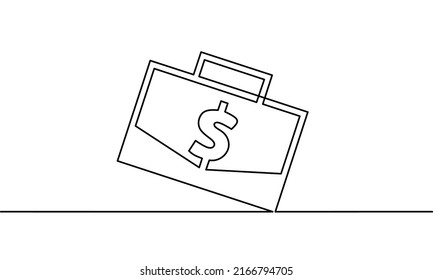 Continuous line drawing of briefcase, hand bag icon, business growth icon, object one line, single line art, vector illustration