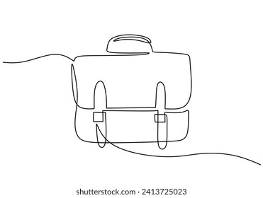 Continuous line drawing of briefcase working bag isolated on white background.