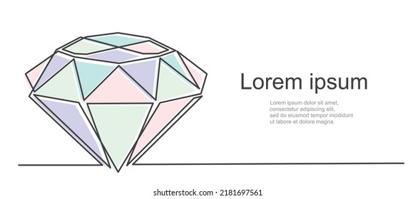 Continuous line drawing a brilliant, diamond. Can used for logo, emblem, slide show and banner. Illustration with quote template. One line vector illustration. Order a banner for one line drawing.