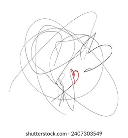 Continuous Line Drawing Broken Heart. Sadness. Illustration Icon Vector