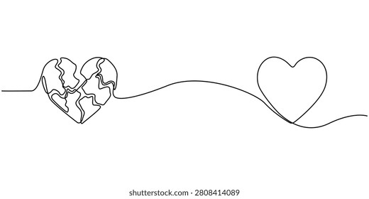 Continuous Line Drawing Broken Heart Connecting To A Whole Healed Heart