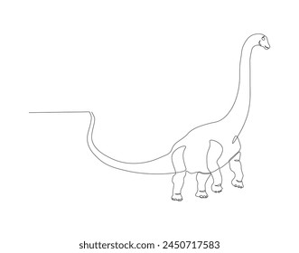 Continuous line drawing of brontosaurus. One line of brontosaurus. dinosaur concept continuous line art. Editable outline