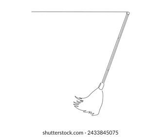 Continuous Line Drawing Of Broom. One Line Of Broom. Broom Cleaner Continuous Line Art. Editable Outline.
